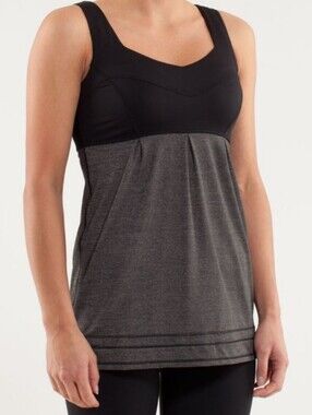 Lululemon Run Tame Me Activewear Tank Drawstring Hem Black and Grey Size 8